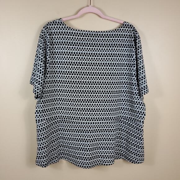 Talbots Black and White Print Short Sleeve Tie Front Blouse Size 2X - Picture 6 of 10